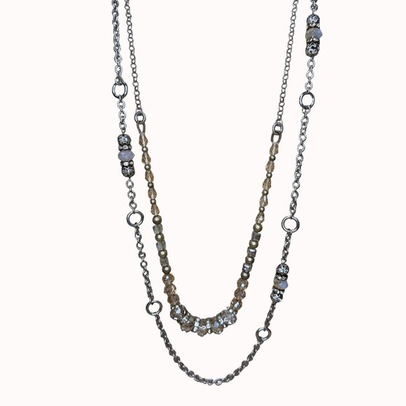 Loft Layered Necklace Set With Silver-Tone Chains & Glass Beads Long - Picture 5 of 10